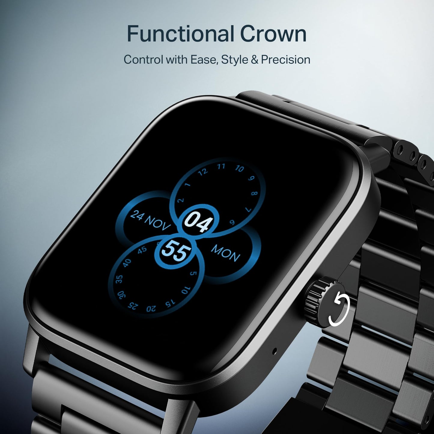 Boat Wave Call 3 Smartwatch 1.83” HD Display with Animated Watch Faces; BT Calling, Functional Crown, Multiple Sports Modes, IP68, HR, SpO2 Monitor, Smart Watches for Men & Women (Metallic Black)