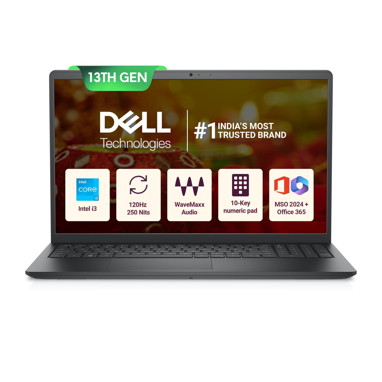 Dell 15, Intel Core i3 13th Gen - 1305U, 16 GB:DDR4 RAM, 512GB, FHD 15.6"/39.6 cm Narrow Border Display, Windows 11, Office H&S 2024, Carbon Grey, Intel UHD Graphics, 1.66 Kg Thin & Light Laptop