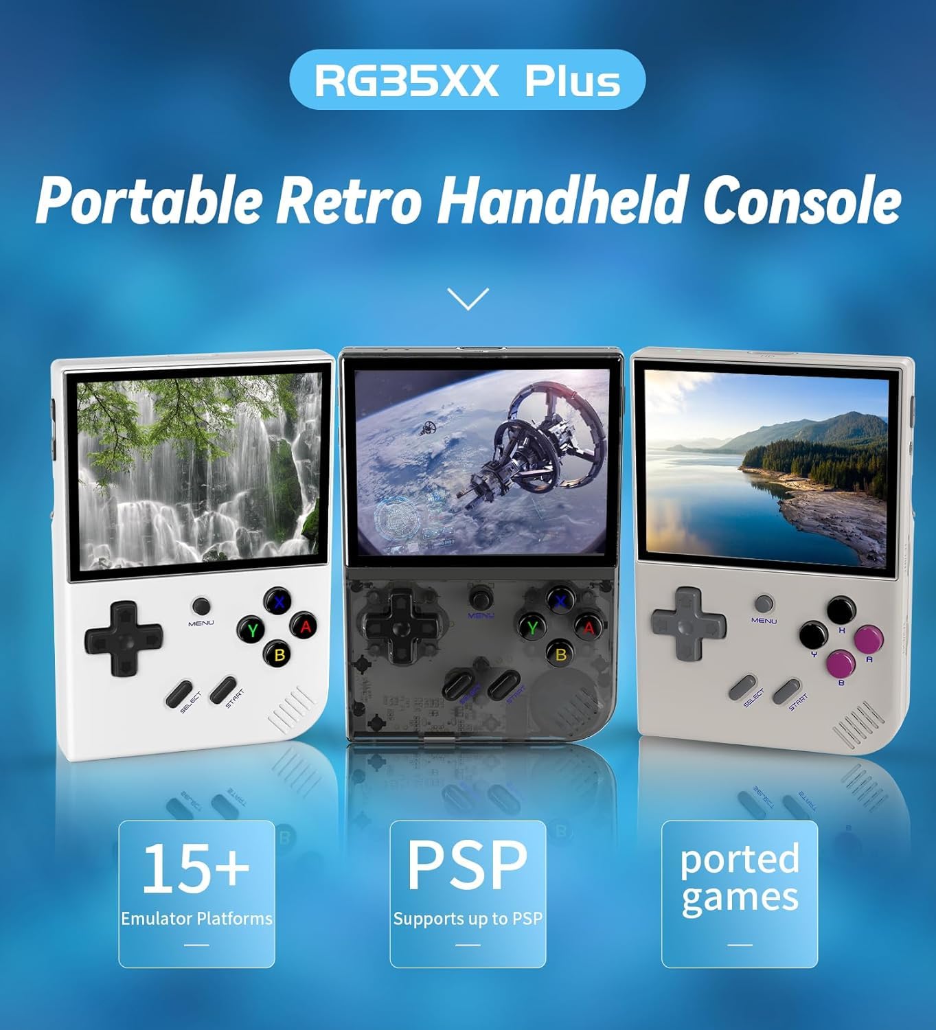 New World Anber-nic RG35XX Plus Handheld Game Console 3.5 Inch IPS Screen Linux OS 64G TF Card with 5000+ Games Classic Emulator Retro Video Handheld Games Consoles Support PSP Games (White)