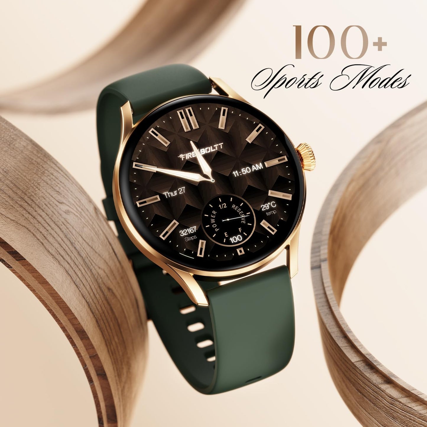 Fire-Boltt Glitz Women Smart Watch with 1.19” AMOLED Display, Bluetooth Calling, Rotating Crown, Always On Display, 1000 Nits Brightness, IP68 Waterproof Soft Olive