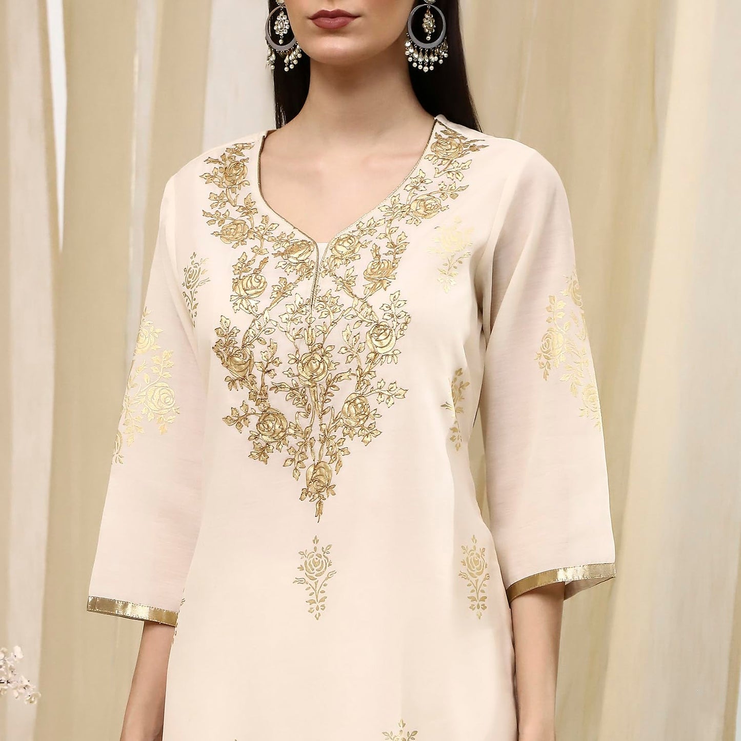 Biba Women's Poly Chanderi Kurta Set (SKDASRT7716ESS25OWHT_Off White