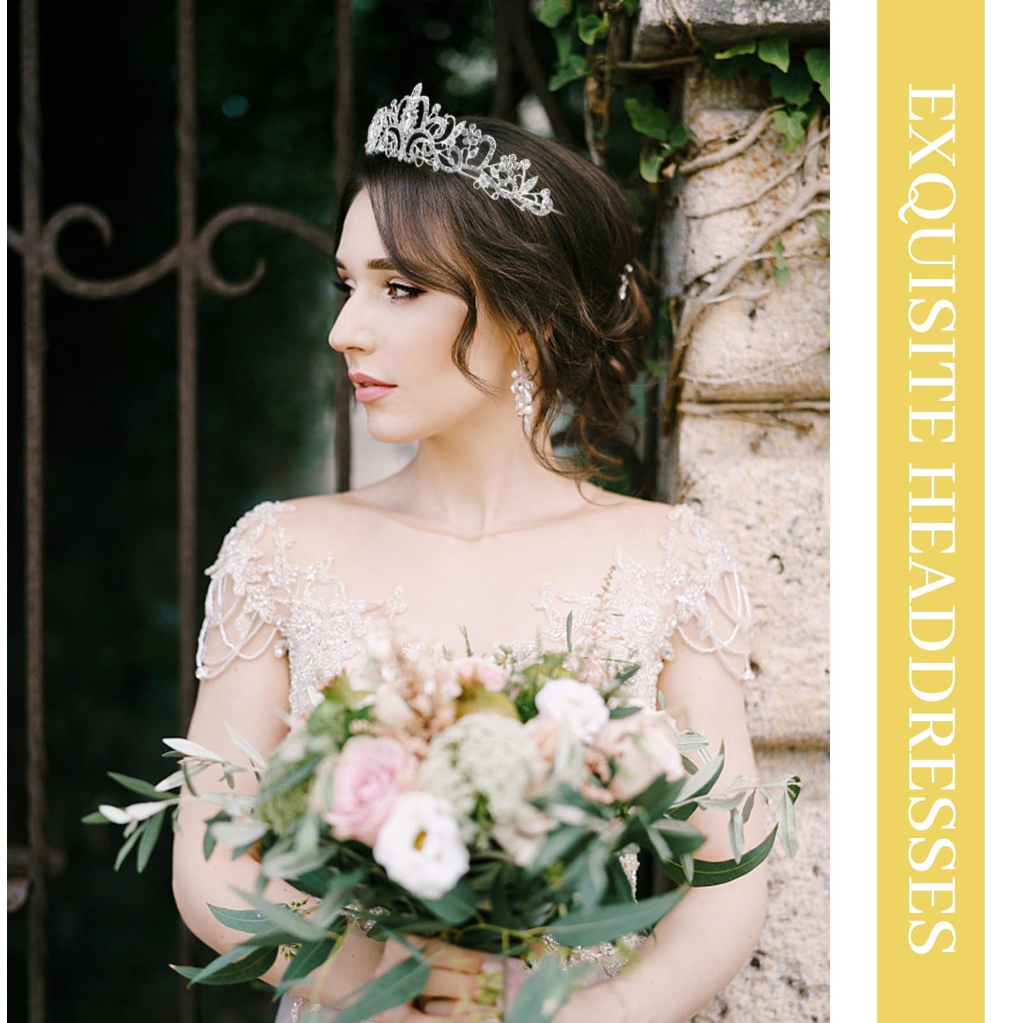 Rierousy Tiara Wedding Crown Women's Crown Bridal Crystal Crown Rhinestone Crown, Wedding Tiara for Weddings, Proms, Pageants, Princess Parties, Birthday Parties etc, 13 * 14 * 4.5cm, Non-Precious