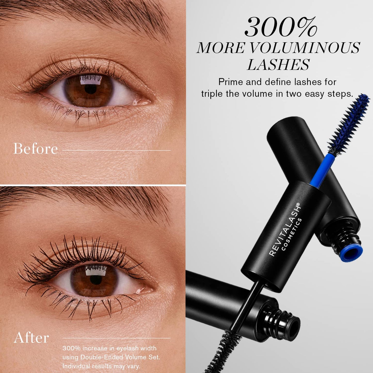 RevitaLash Cosmetics Double-Ended Volume Set: 2-in-1 Lash Primer & Mascara Duo for Voluminous, Longer, and Thicker Lashes, 11ml /0.36 Fl Oz and 5.5ml/ 0.18 Fl Oz each
