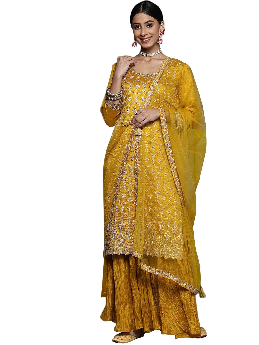 Libas Women's Silk Blend Kurta Sets (33592O_Mustard