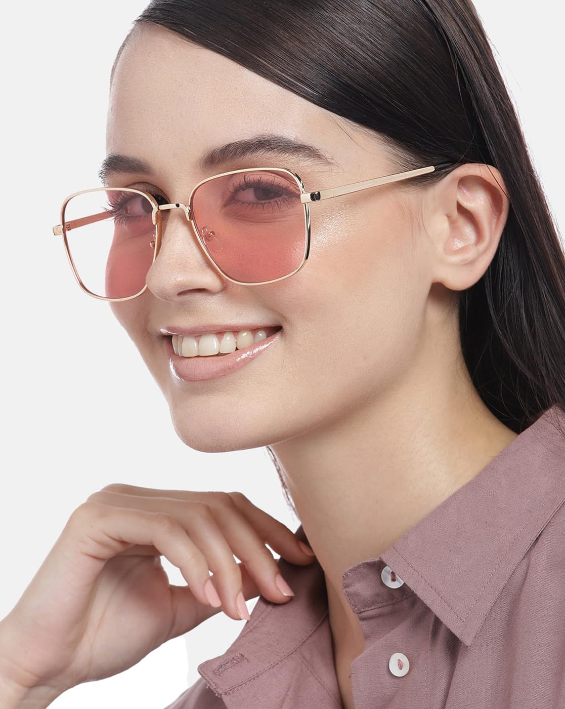 Carlton London Gold with Black toned and Pink UV Protected Lens Square Sunglass for Women