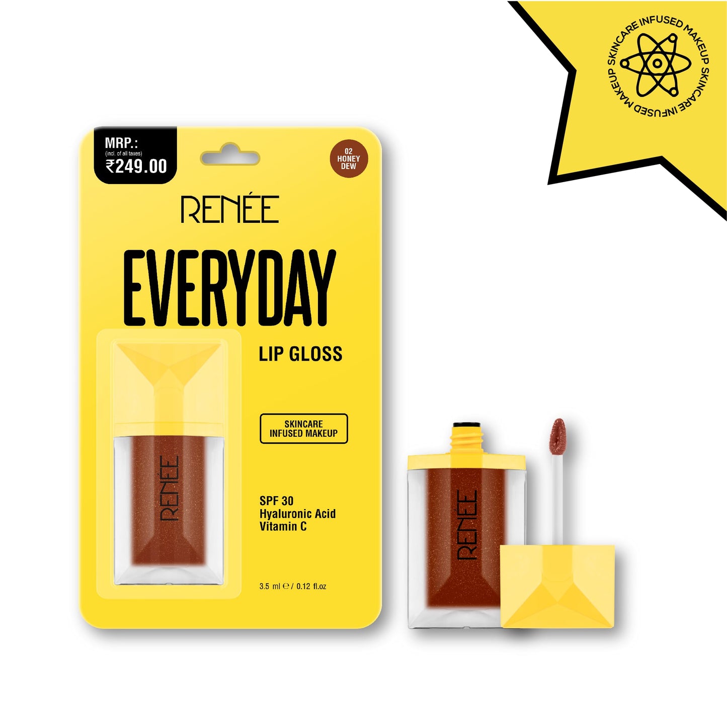 RENEE Everyday Lip Gloss - Honey Dew, Lightweight & Non-Sticky, with Subtle Tint, Hydrates, Nourishes & Protects with Spf 30, Enriched with Vitamin C, Cruelty-Free Skincare Infused Makeup, 3.5 Ml