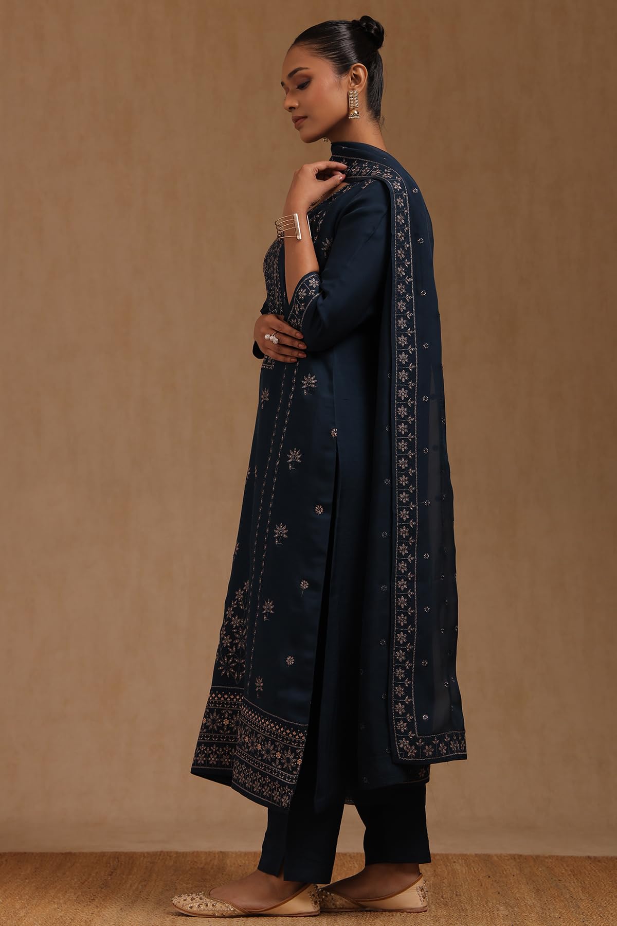 Soch Womens Blue Organza Embroidered Salwar Suit