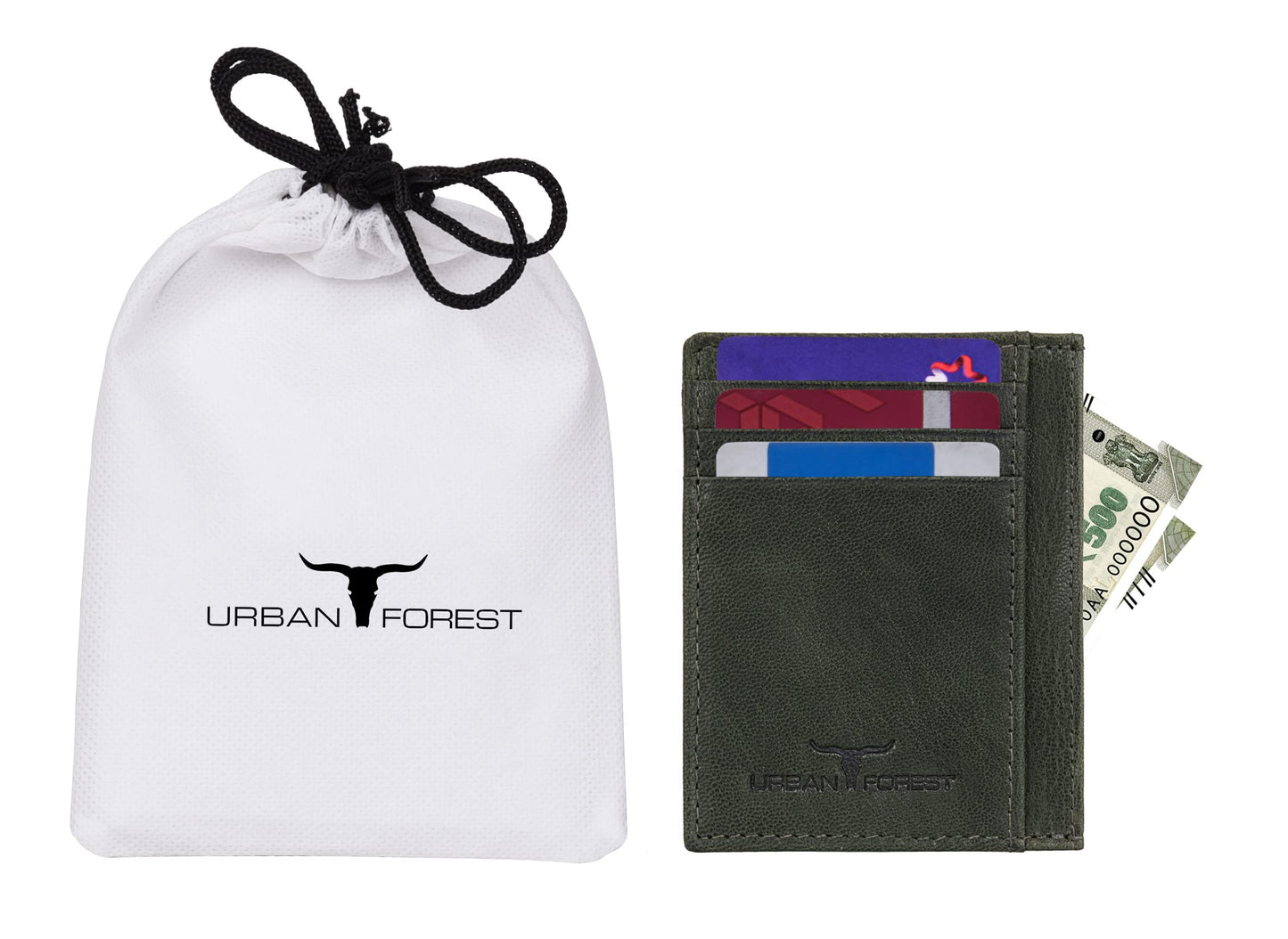 URBAN FOREST Oliver Green Leather Wallet & Green Card Holder Set for Men