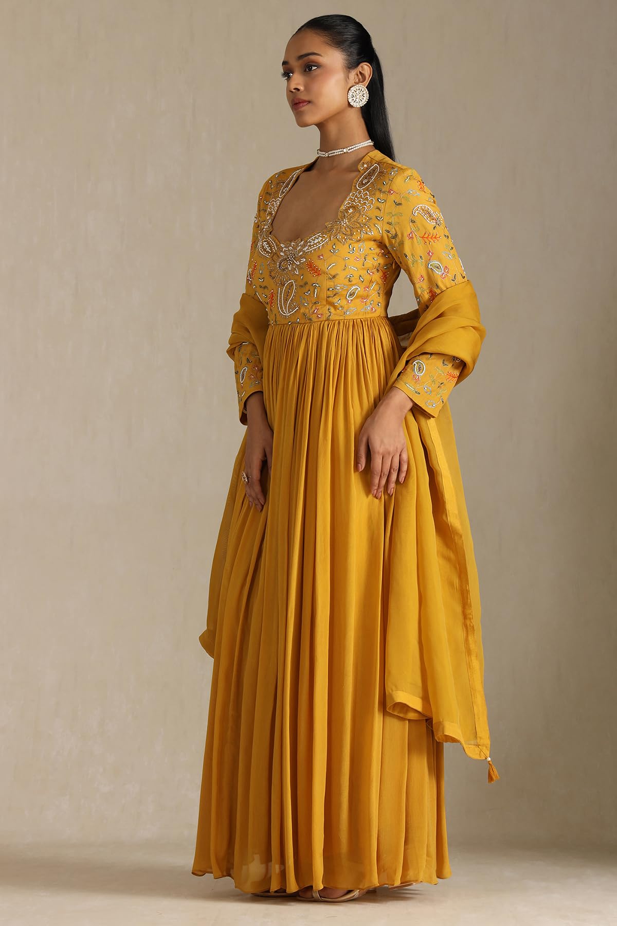 Soch Women's Chiffon Gown (OWS5CD21486_Mustard