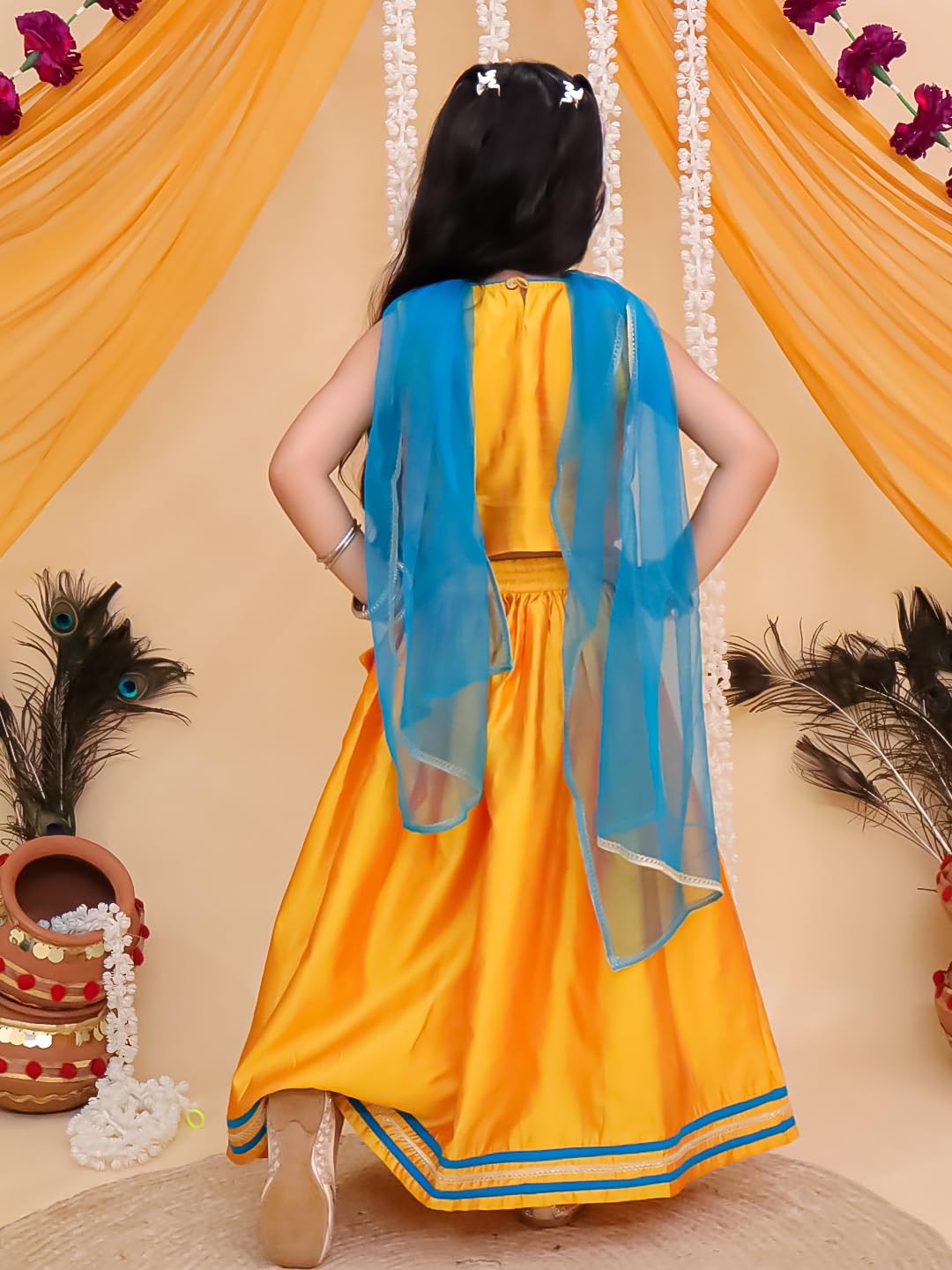 The Mom Store Girls Lehenga Set With Dupatta Ethnic Wear | Stylish Kids/baby for Festivals & Special Occasions | Rang Radha, Yellow | 5-6Y