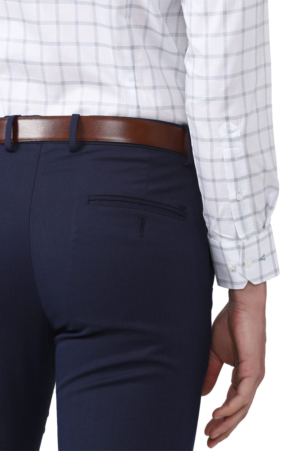 Van Heusen Men's Checkered Slim Fit Shirt (VHSFRSLBE35629_Medium Blue 42)