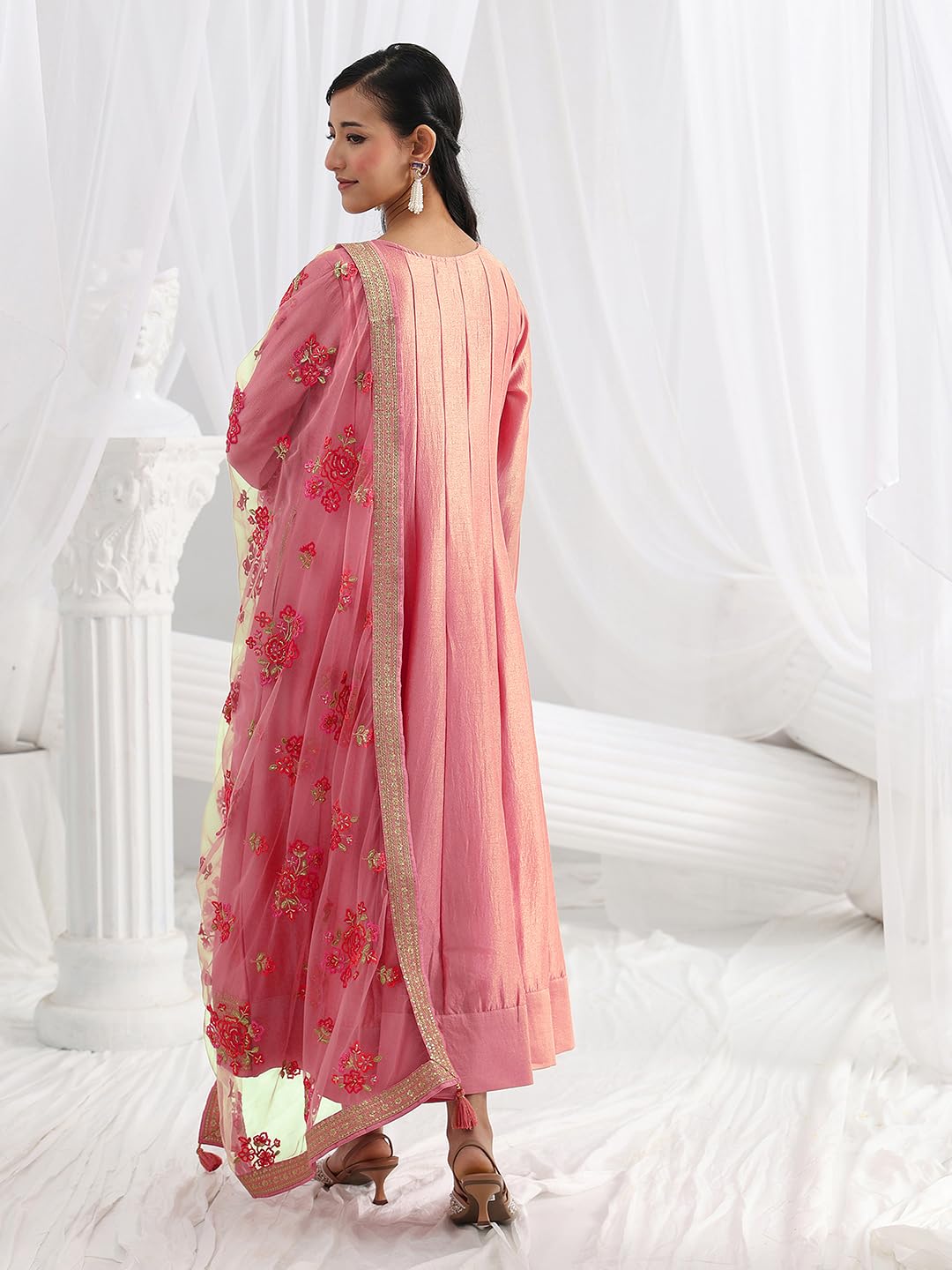 Libas Embroidered Silk Blend A-Line Ethnic Dress with Dupatta-93639XL