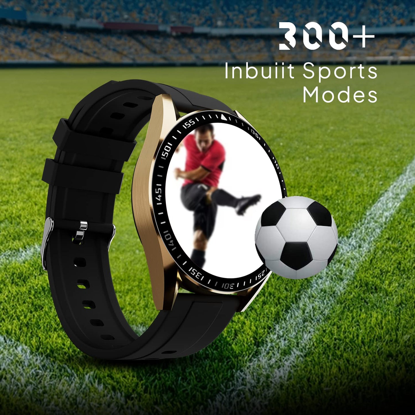 Fire-Boltt Invincible Plus 1.43" AMOLED Display Smartwatch with Bluetooth Calling, TWS Connection, 300+ Sports Modes, 110 in-Built Watch Faces, 4GB Storage & AI Voice Assistant (Gold Black)