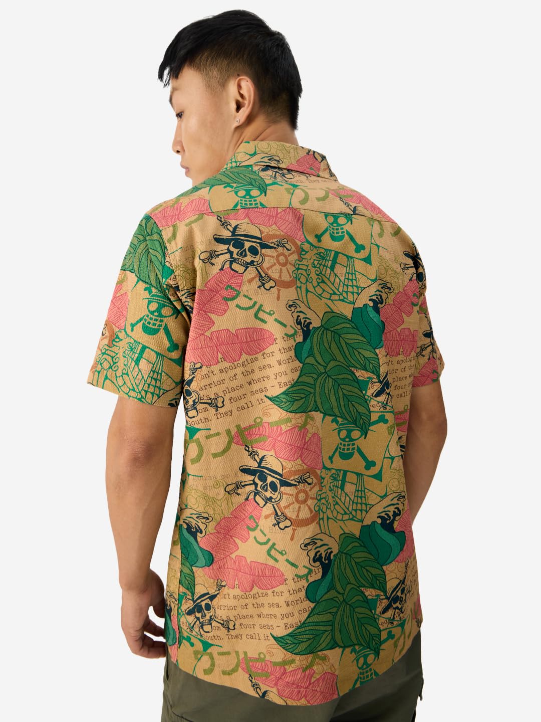 The Souled Store Official One Piece: The Voyage Men and Boys Short Sleeve Collared Neck Button Down All Over Print Regular Fit Cotton Summer Shirts Multicolour