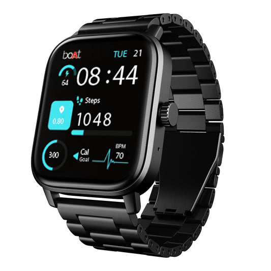 Boat Wave Call 3 Smartwatch 1.83” HD Display with Animated Watch Faces; BT Calling, Functional Crown, Multiple Sports Modes, IP68, HR, SpO2 Monitor, Smart Watches for Men & Women (Metallic Black)