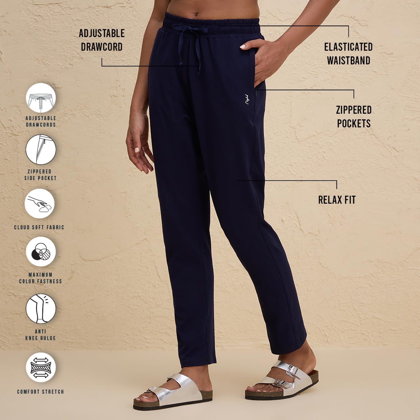 NYKD by Nykaa Womenâ€™s Solid Cotton Leggings & Tights | Everyday Comfort, Relaxed fit, Mid Waist for Yoga and Athleisure Chic- NYAT502 (in, Alpha, M, Regular, Navy)