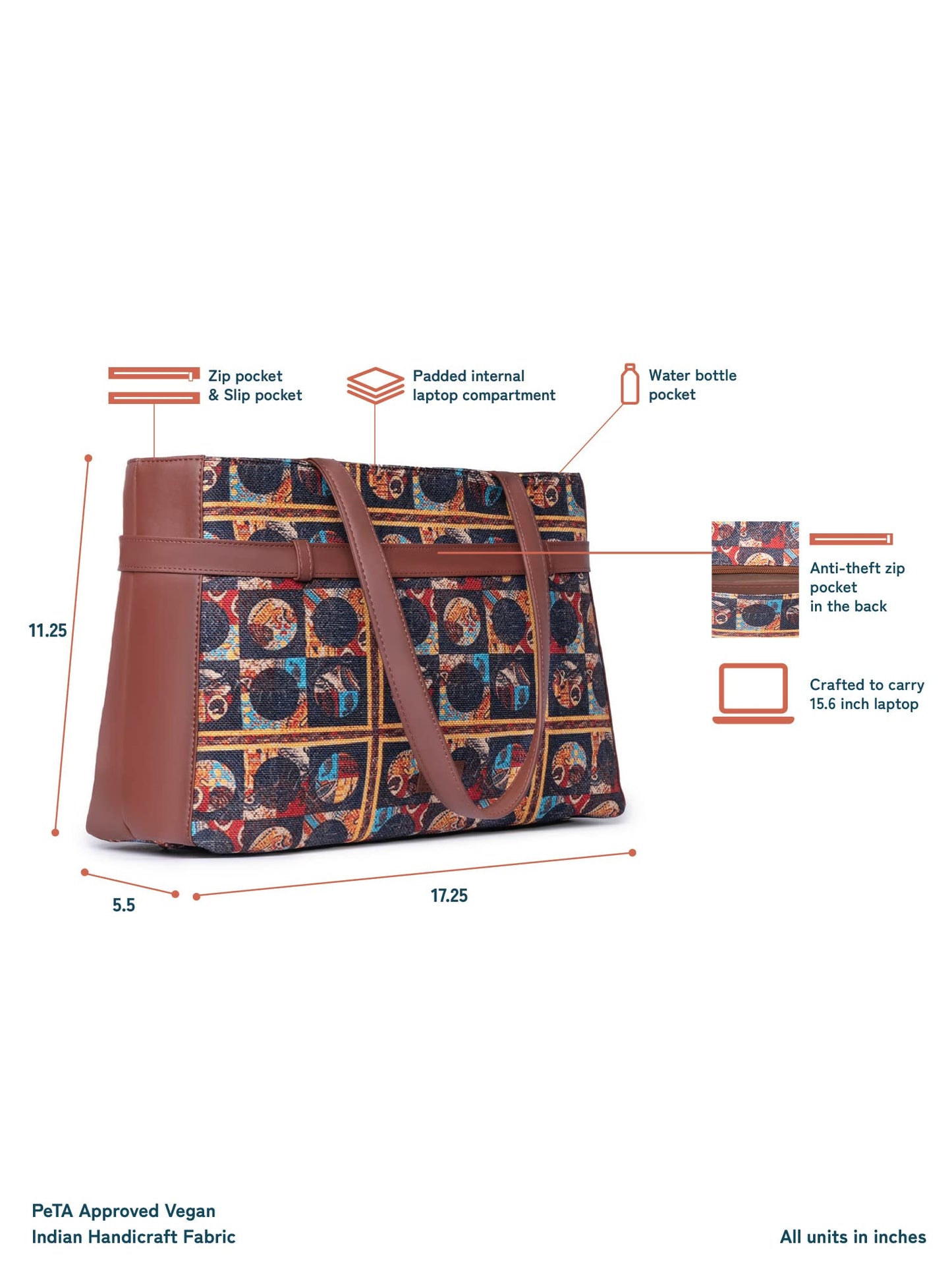 ZOUK African Art Abstract Printed Women's Jute Handcrafted Vegan Leather Multicolor Statement Office Shoulder Bag