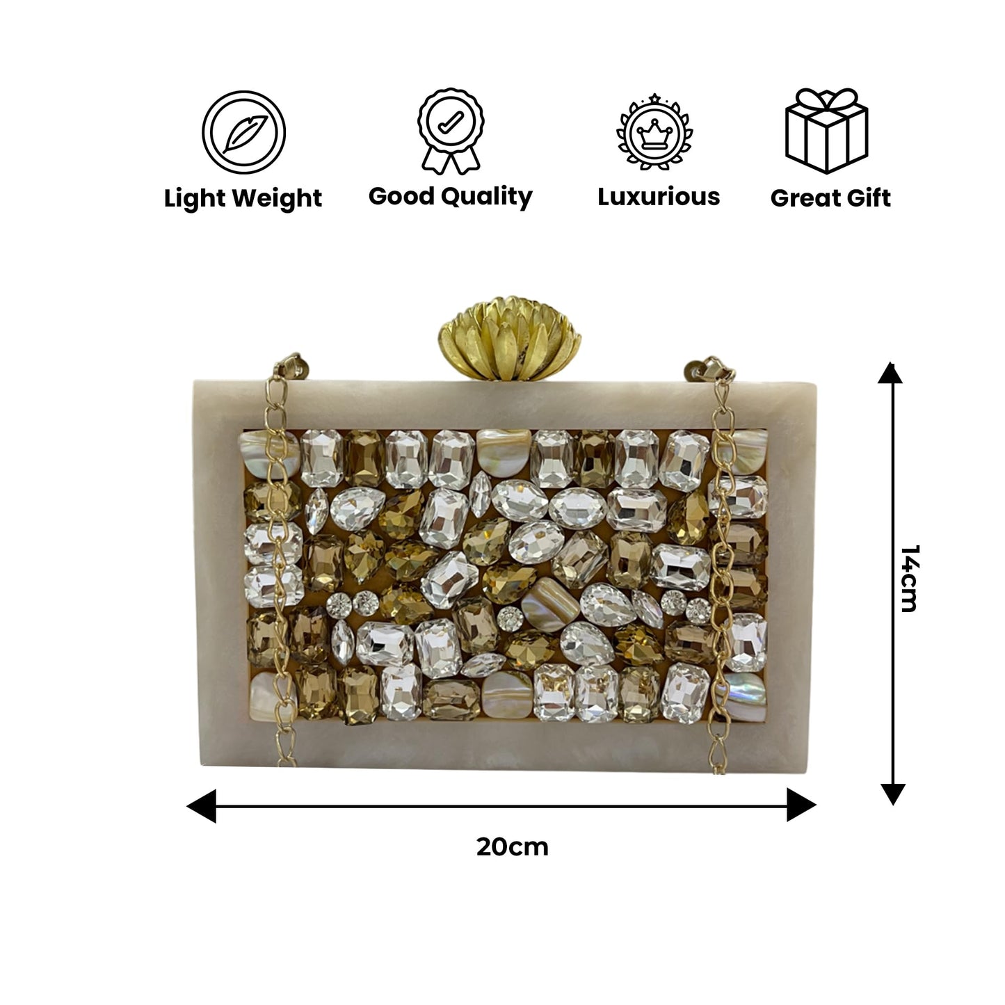 Maresse Women's Bridal Designer Purse – White Marble Resin Clutch with Embellished Stones, Elegant Sling Bag for Weddings, Stylish Evening Handbag, Luxury Party Accessory for Women (Monolith)