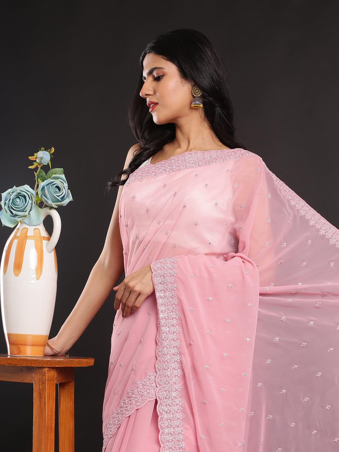 Kalyan Silks Pink Georgette Fancy Saree