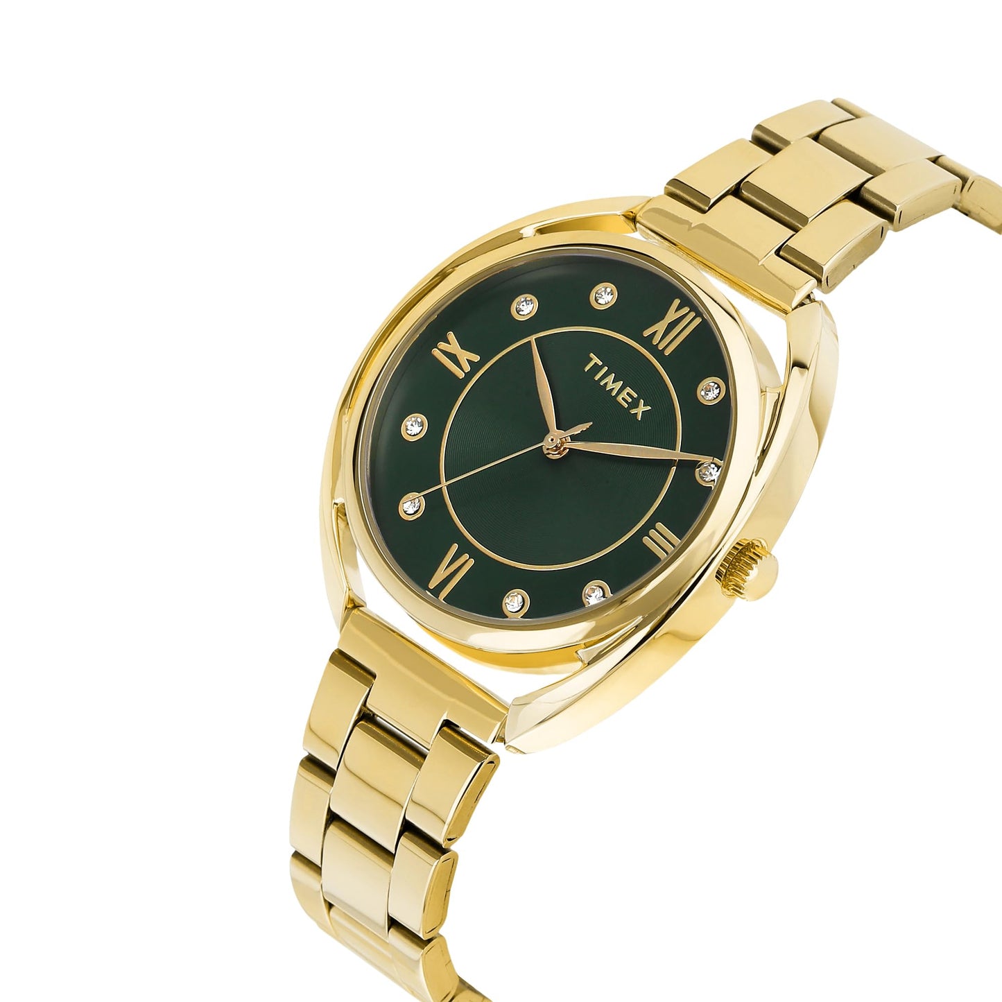 TIMEX Analog Watch for Women with Green Dial & Gold Stainless Steel Bracelet Band - Water Resistant Women's Wrist Watches -TWEL231SMU03