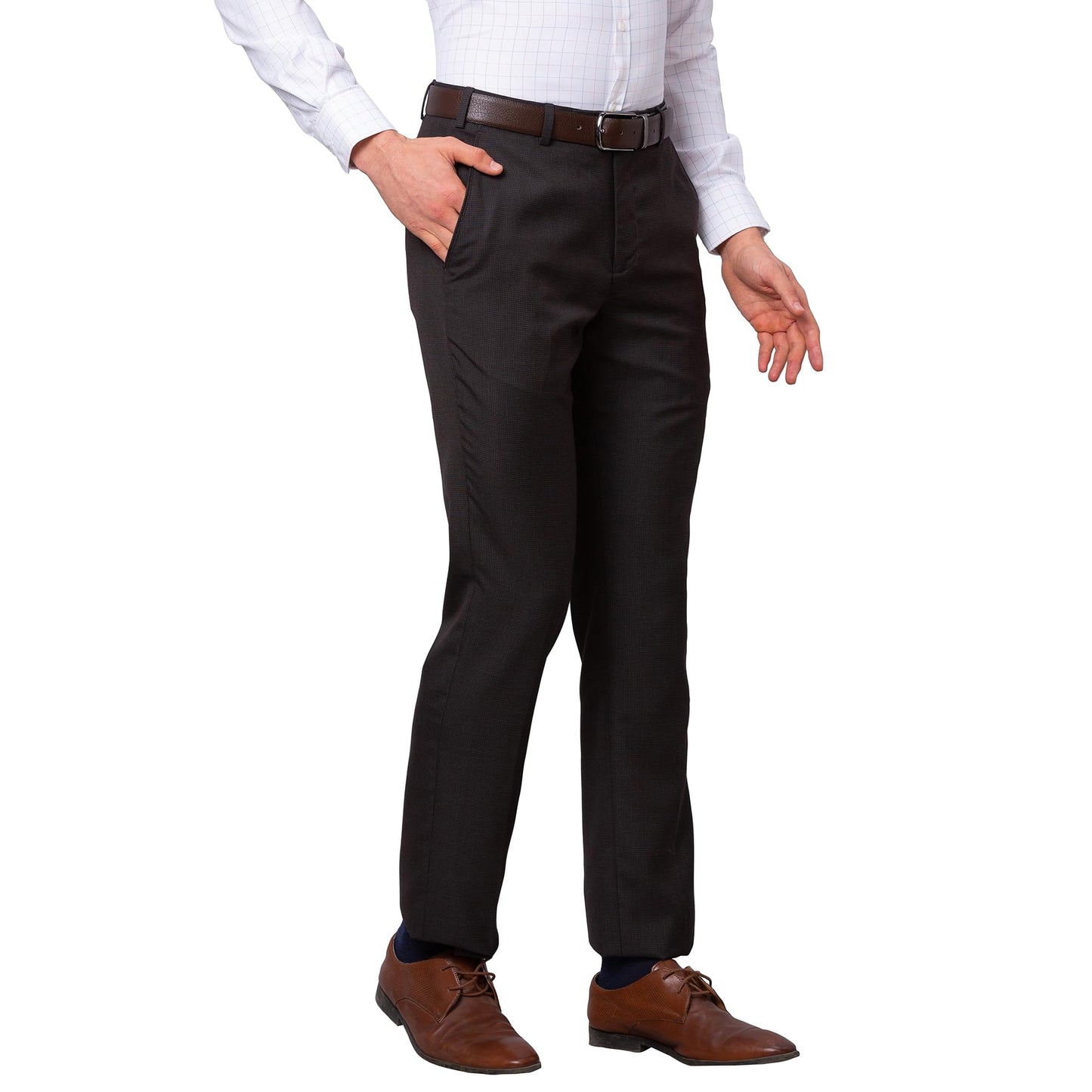 Park Avenue Men's Smart Fit Poly Viscose Blend Flat Front Structure Pattern Dark Brown Formal Trouser (Size: 32)-PMTX07556-O8