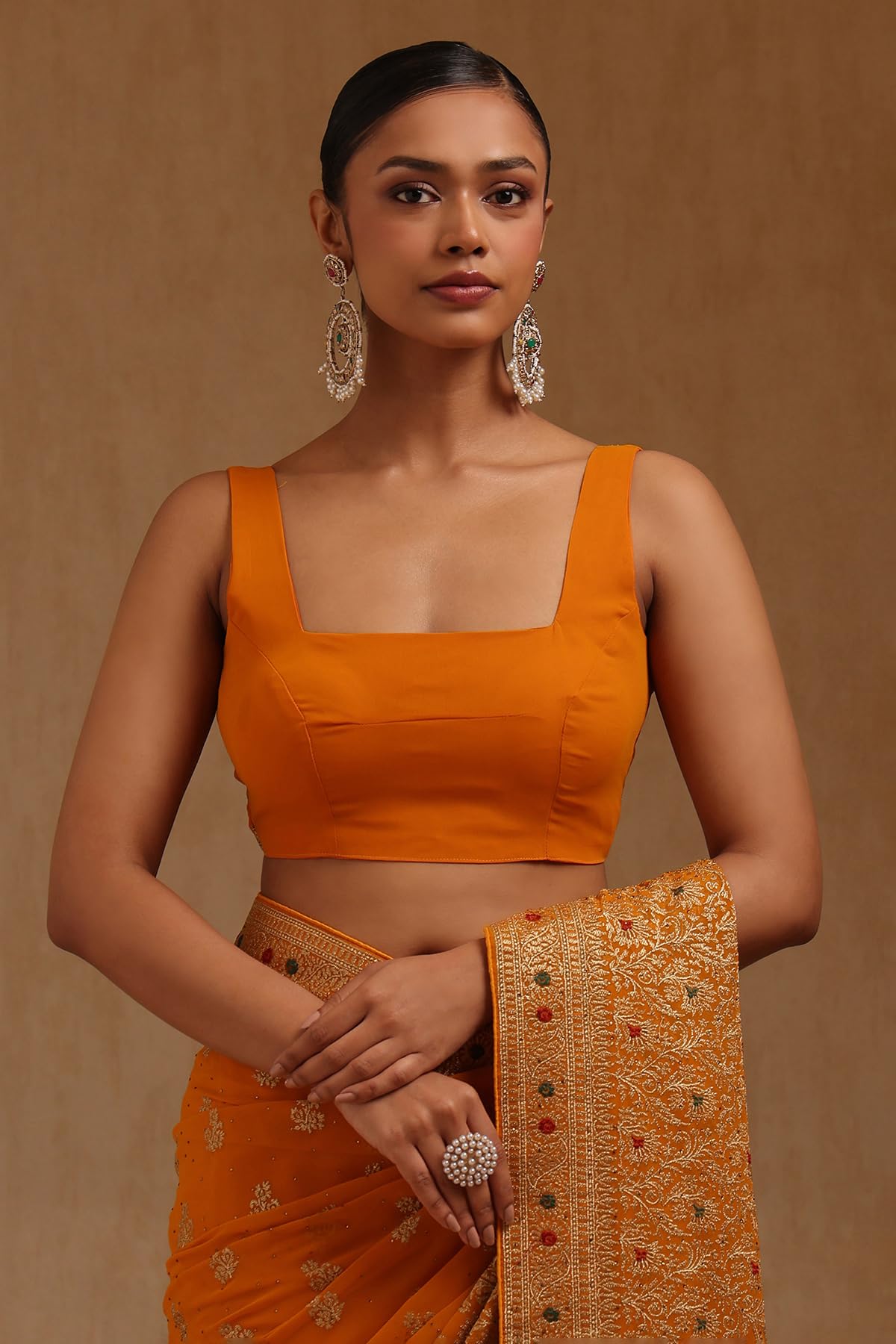 Soch Womens Mustard Georgette Embroidered Saree With Zari