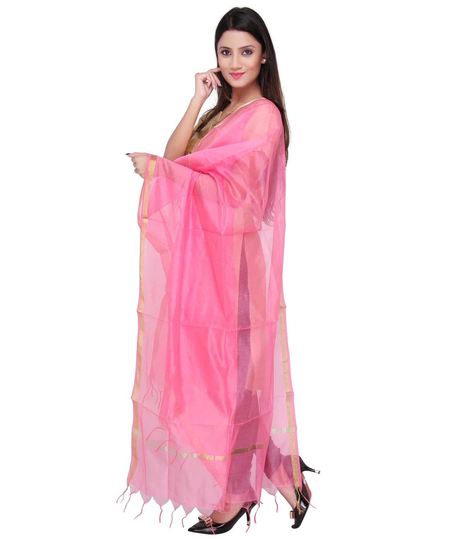 DUPATTA BAZAAR Women's Pink Silk Dupatta.