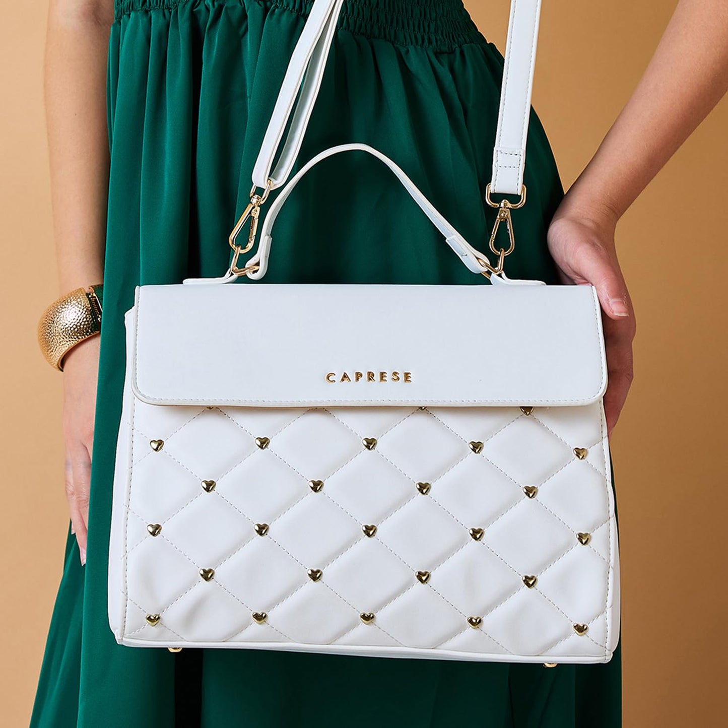 Caprese Cheryl Satchel Bag, Large | Stylish Quilted Handbag for Women with Multiple Compartments & Adjustable & Detachable Sling Strap | Secure Zip Closure| Perfect for Casual & Daily Essentials