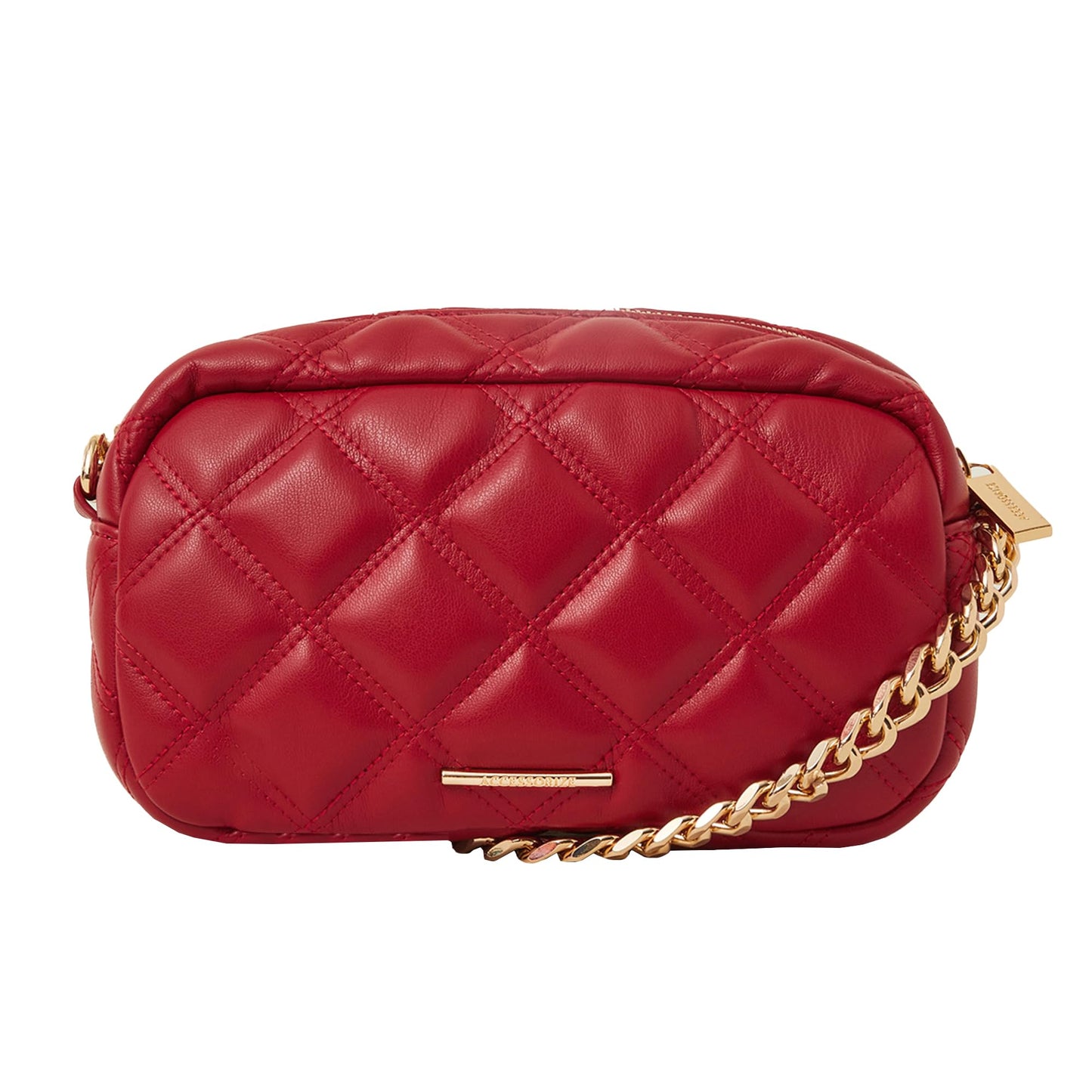 Accessorize London Women's Red Quilted Chunky Chain Camera Bag
