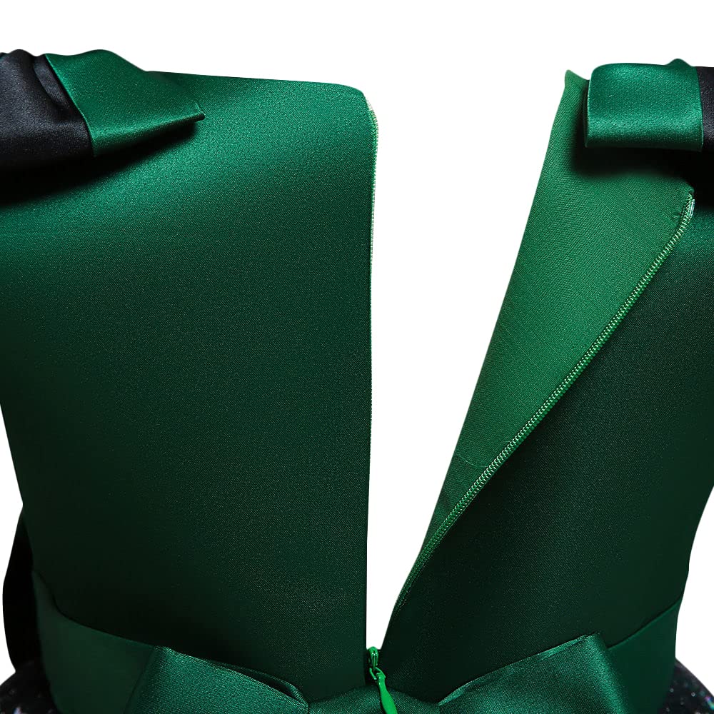 Hopscotch Girls Polyester Bow Applique Party Dress in Green Color For Ages 8-9 Years (XIP-4124427)