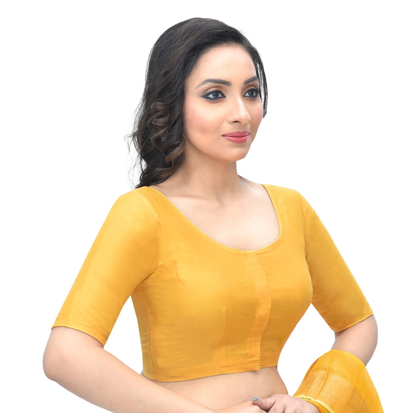 RENE Women Cotton Tussar solid Stitched Blouse(D-005451-YELLOW)