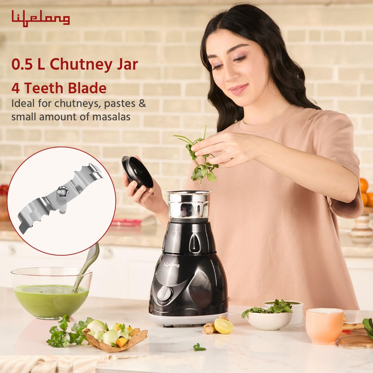 Lifelong LLMG23 Power Pro 500-Watt Mixer Grinder with 3 Jars (Liquidizing, Wet Grinding and Chutney Jar), Stainless Steel blades, 1 Year Warranty (Black)