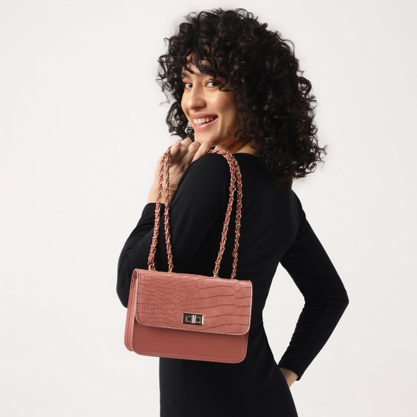 Fastrack Casual Sling Bag with Lock Closure for Girls, Medium Size with Internal Organiser and Metal Chain Strap, Made with Premium Faux Leather