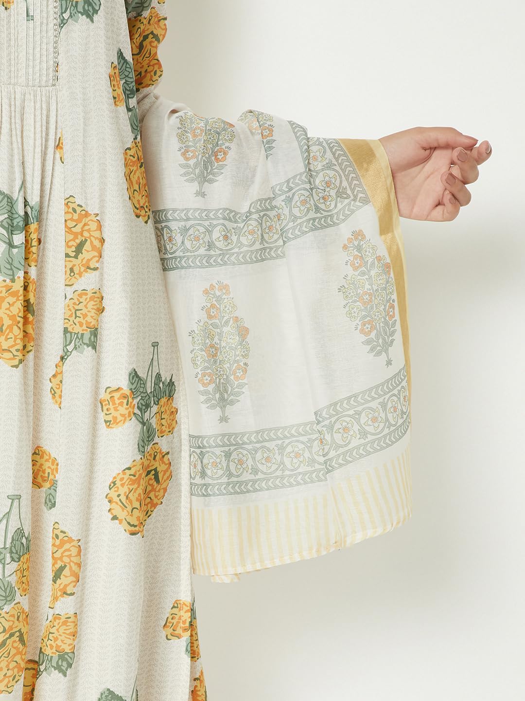Max Women Floral Print A-Line Kurta Set (Off White_XXL)