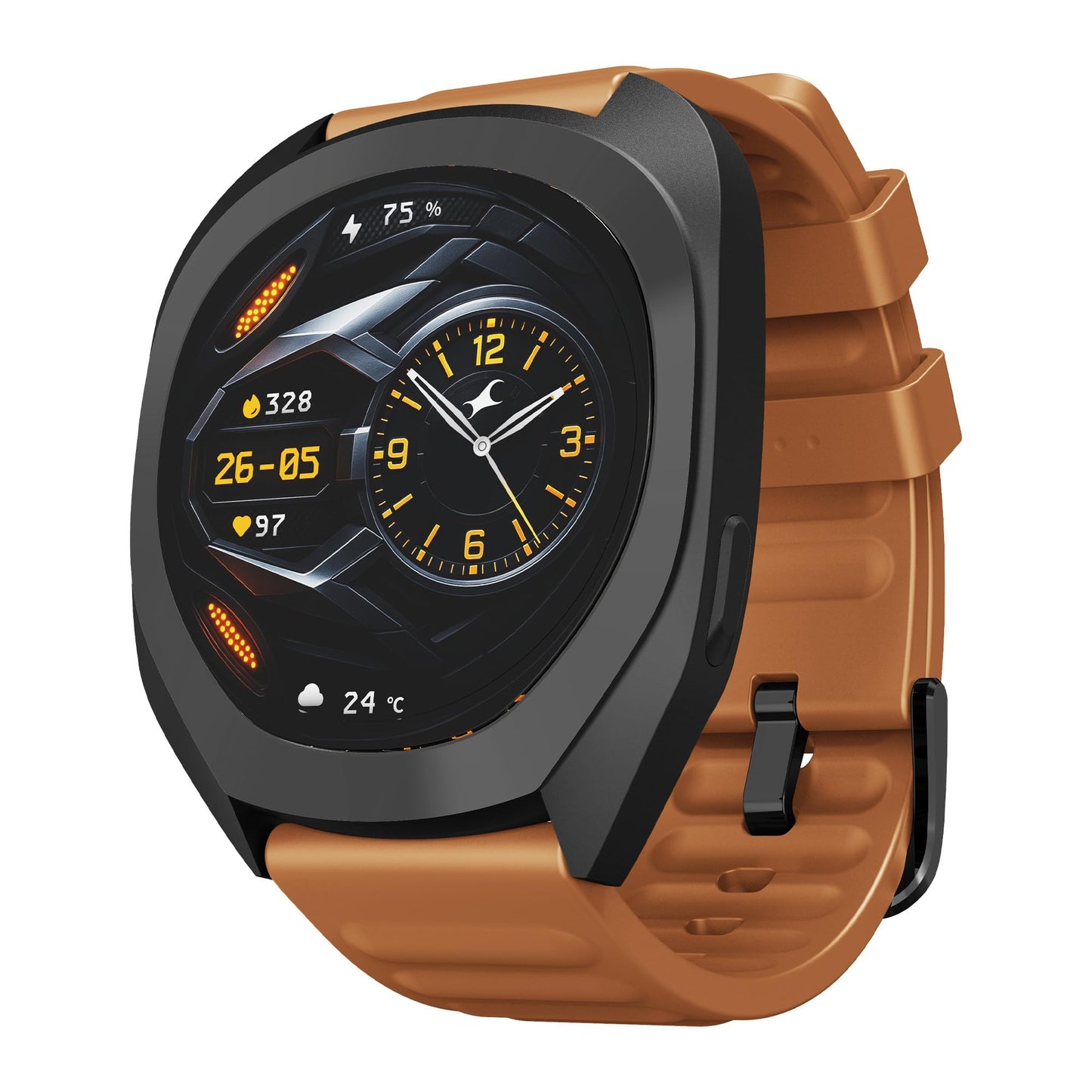 Fastrack Cosmix 1.32" AMOLED Display Metal Case Smart Watch with Heart Rate Monitor,AI Watchface & Chat,Push Button Interactions,BT Calling,IP68 Water Resistant Upto 5 Days Battery Life -Copper Clay