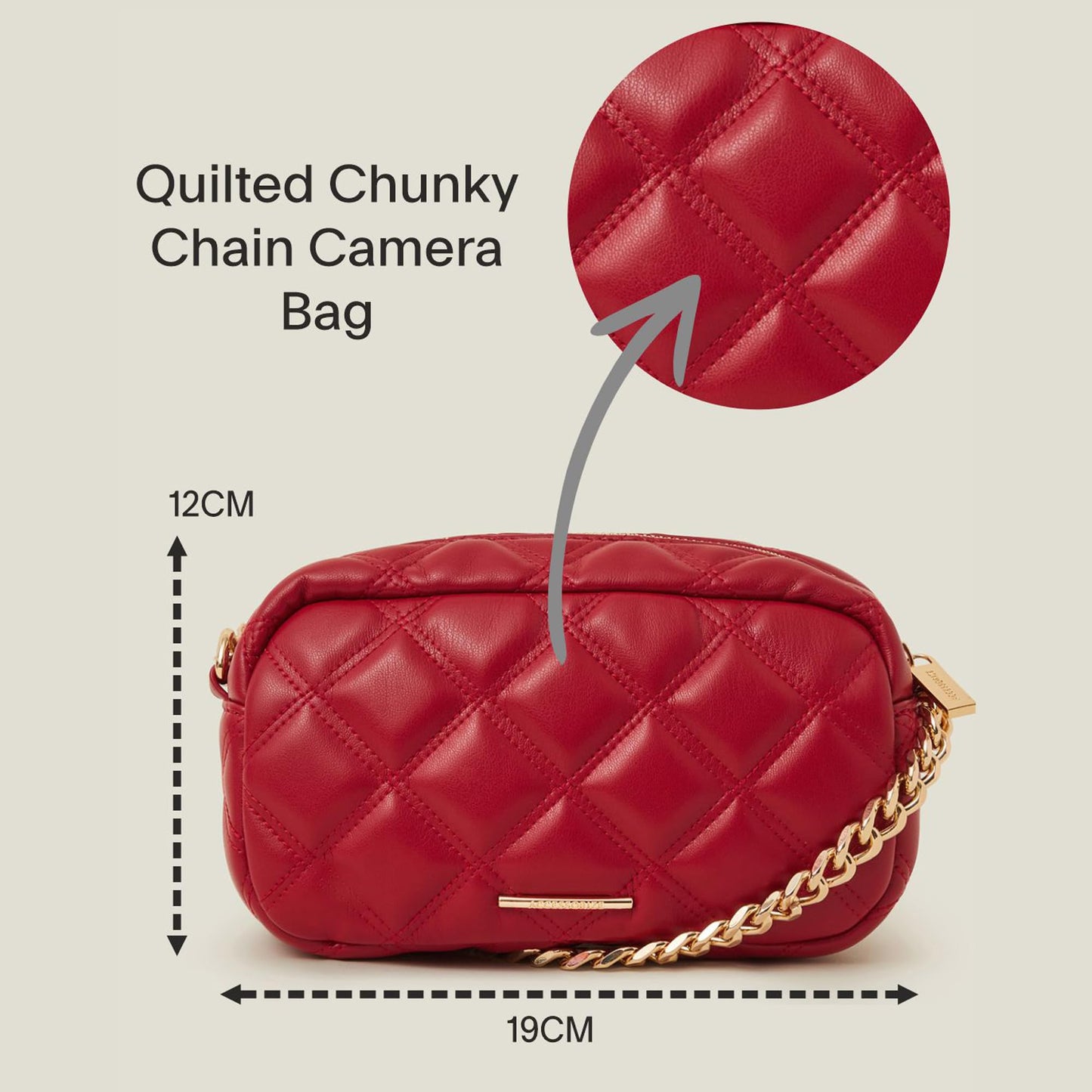 Accessorize London Women's Red Quilted Chunky Chain Camera Bag