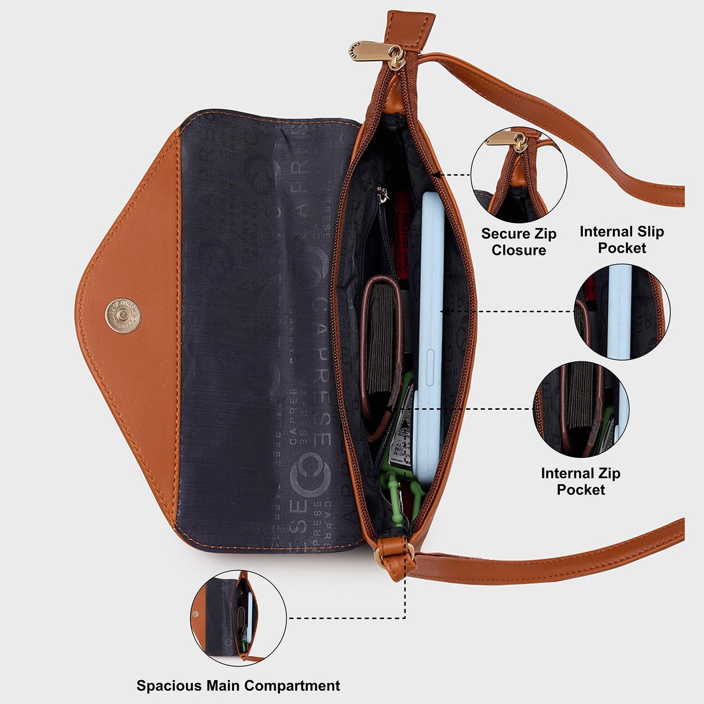 Caprese Rohde Bow Sling Small Brown Bag for Women|Adjustable Strap for Comfortable Wear|Stylish,Versatile Crossbody Bag for Everyday Use, Travel, and Special Occasions