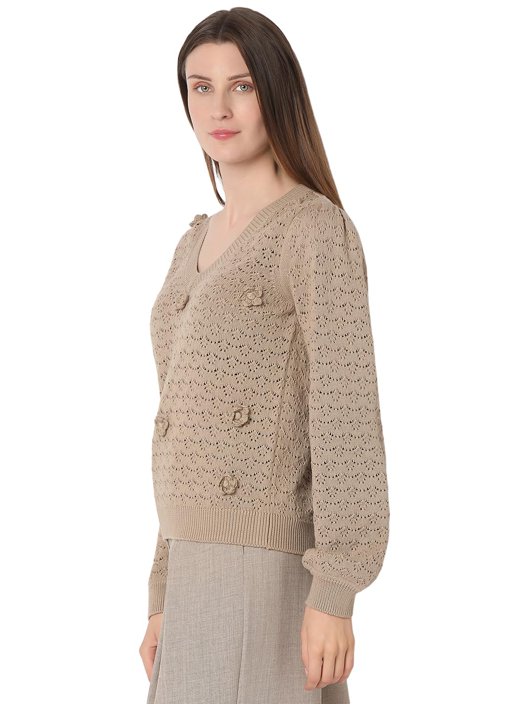 VERO MODA Women's Regular Fit Beige Sweater