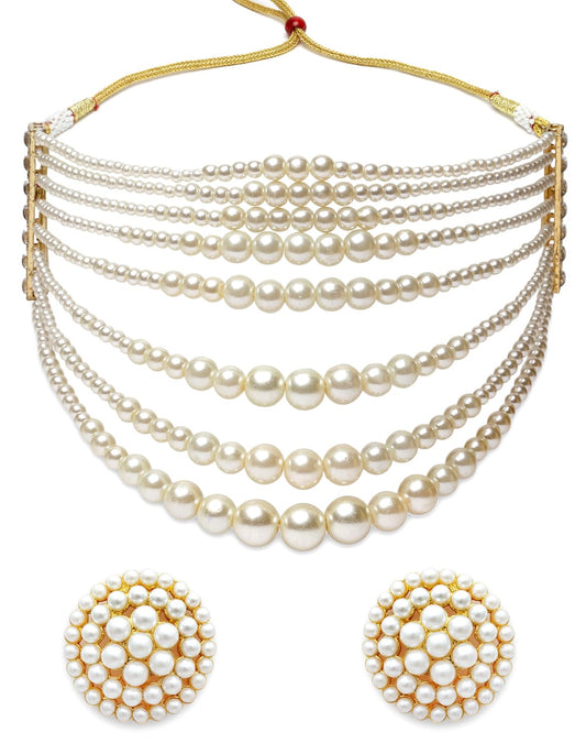 Shining Diva Fashion Pearl Necklace Jewellery Set for Women Latest Stylish Design Fancy Wedding Party Choker (15863s)