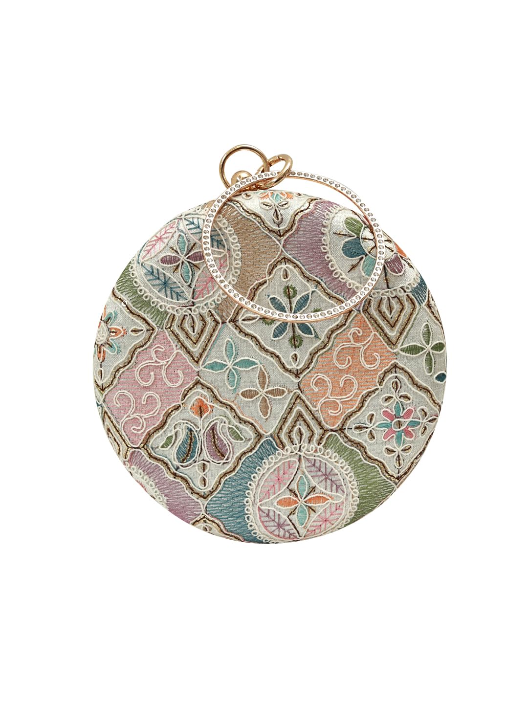 THE TAN CLAN Mughal Round Clutch for women Purses Luxury Evening Handbags for ladies with Detachable Handle