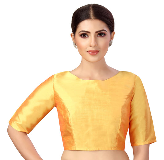 Studio Shringaar Women's Polyester Elbow Length Sleeves Plain Coloured Saree Blouse(Orange, 42)