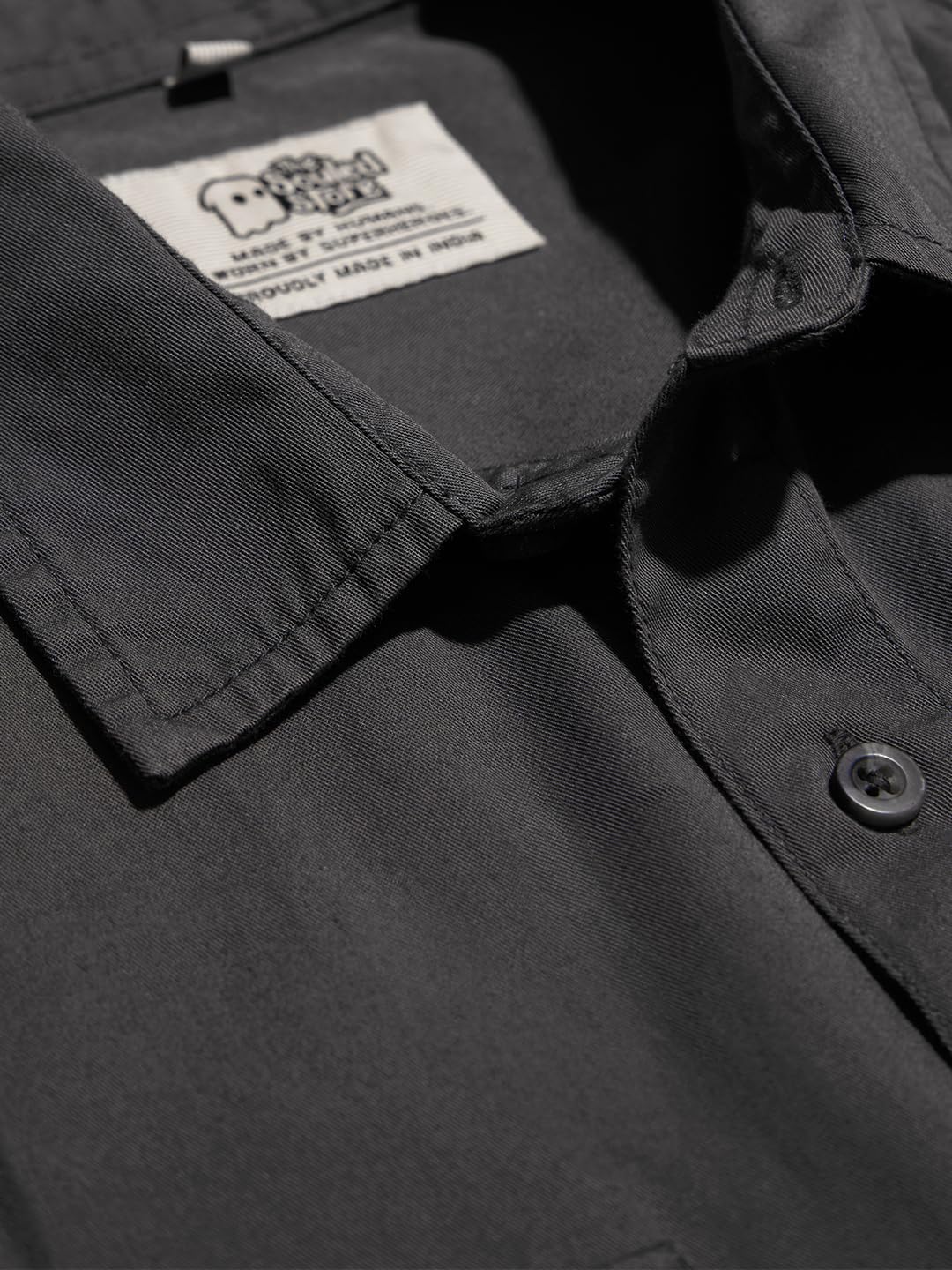 The Souled Store Solids: Moon Grey Men and Boys Button Front Short Sleeve All Over Print Oversized Fit Shirts White - Soft Comfortable Cotton Baggy Drop Shoulder