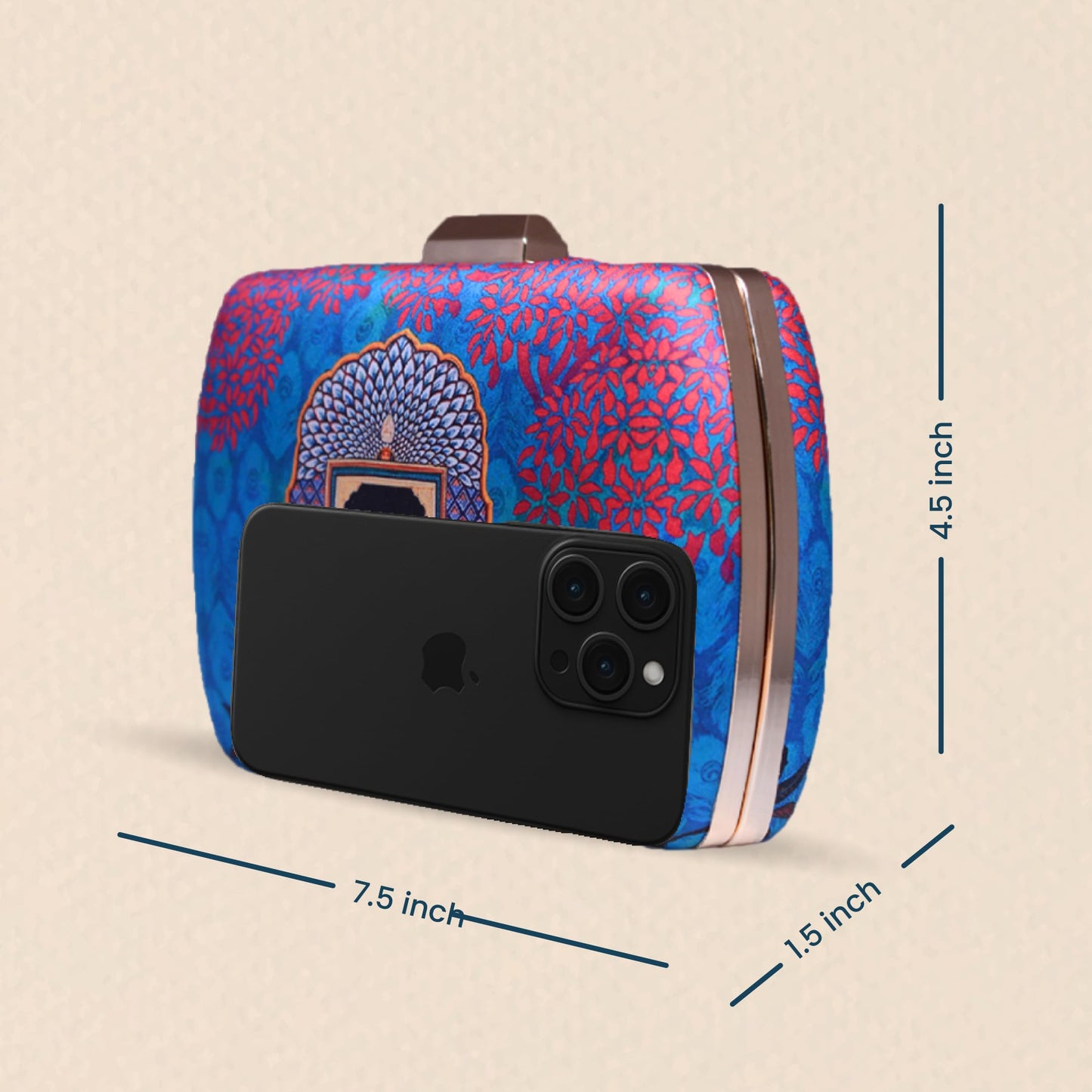 Artklim Blue and Pink Based Peacock Printed Clutch bag for women With Detachable Chain Sling Strap