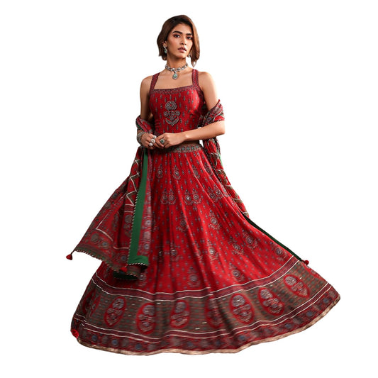 Biba Women's Silk Chanderi Lehenga Set (SKDRSTELE30317AW25RED_Red_32)