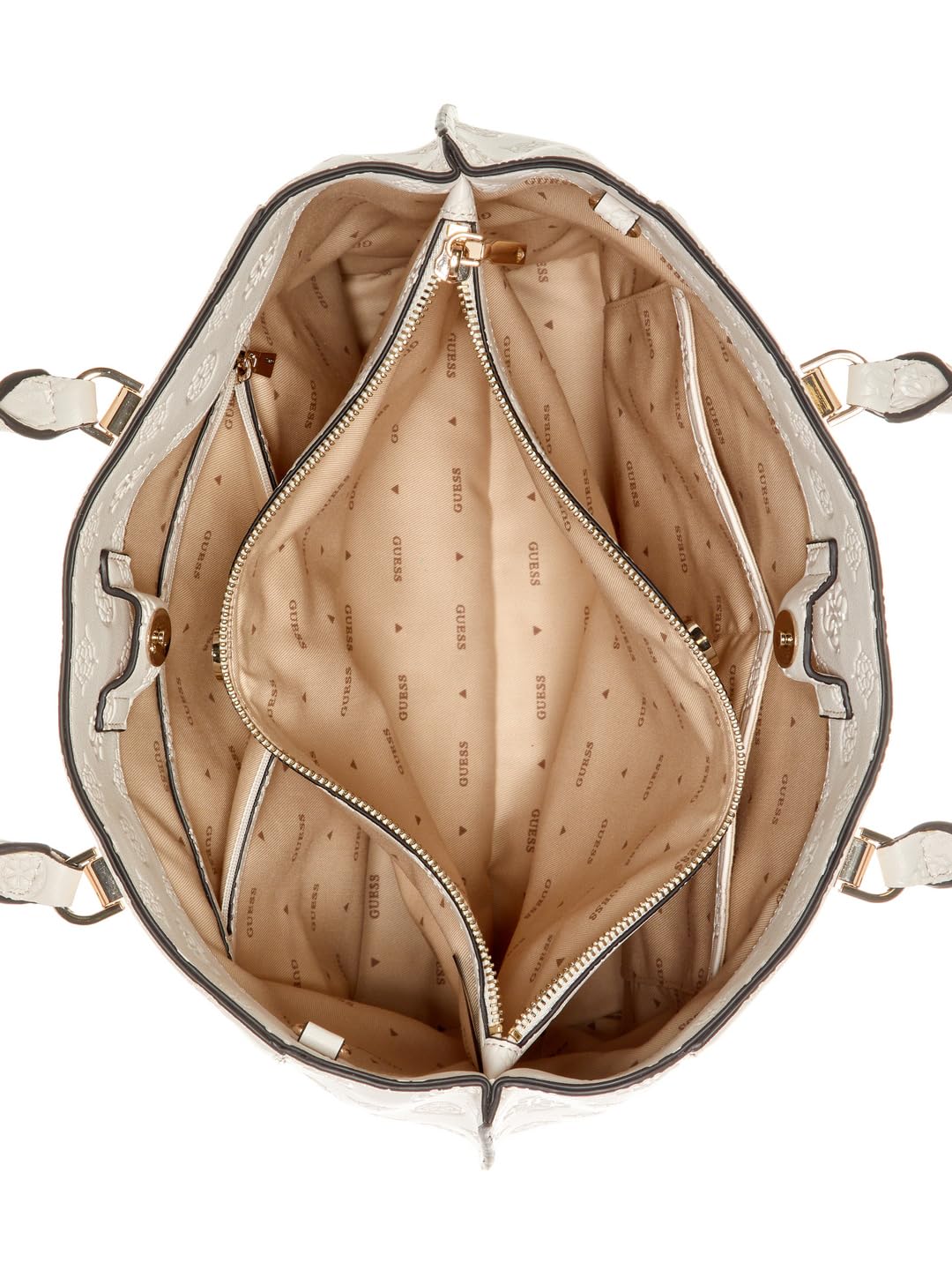 GUESS Off White Logo Textured Zarela Girlfriend Tote Bag