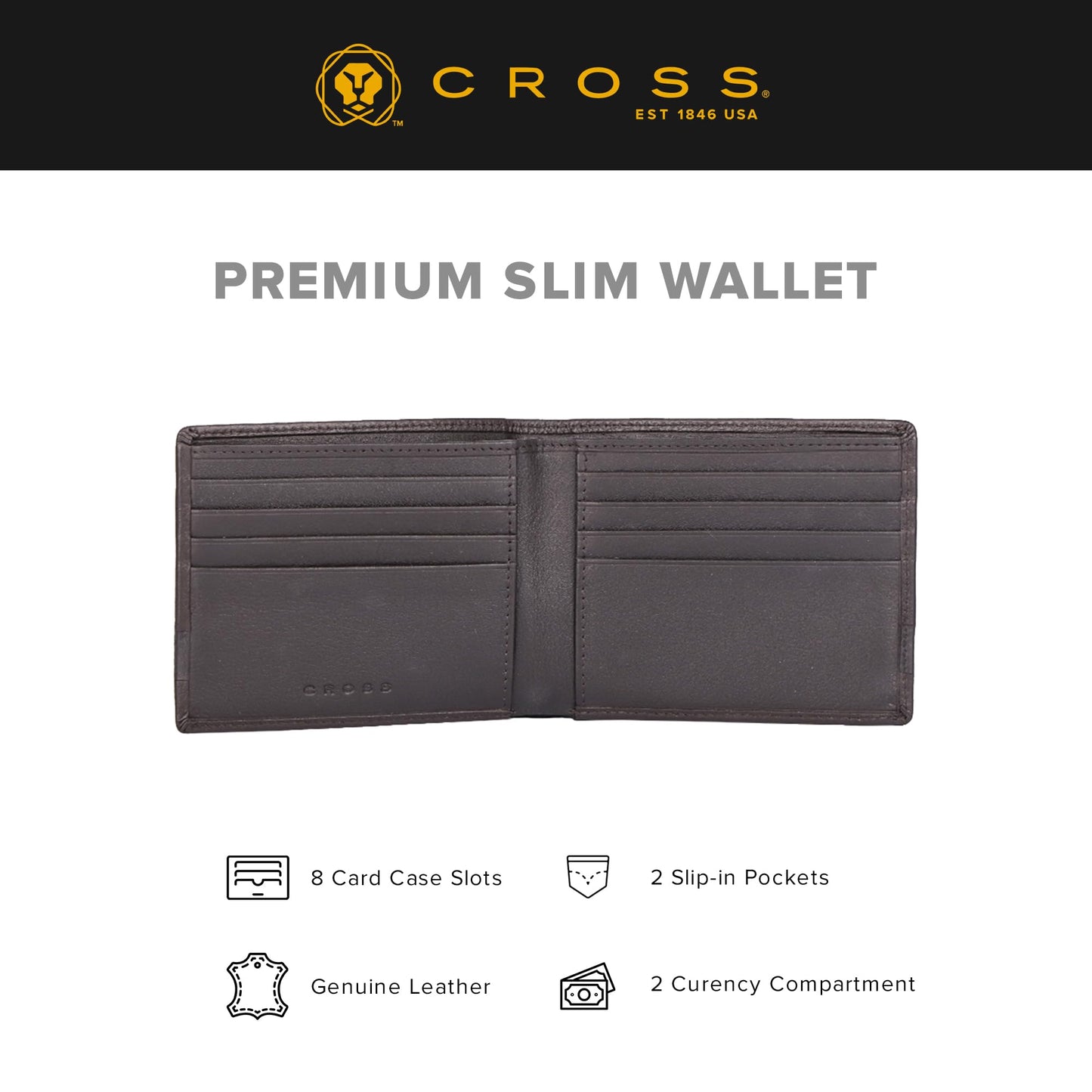Cross Branded Wallet for Men Leather Original | Premium Slim Wallet for Men Stylish Money Bifold Genuine Leather Gents Purse with 6 Card Compartment Holder Slots - Navy