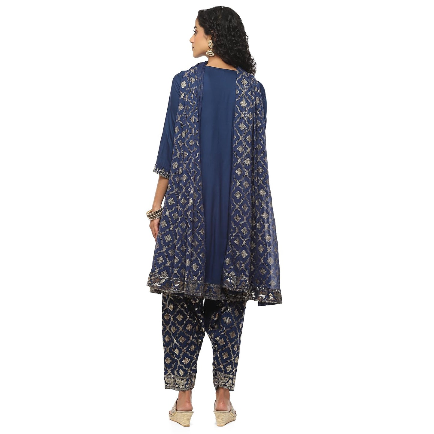 BIBA Women Embroidery Kalidar Salwar Rayon Kurta With Dupatta-(Skdgold Mur9147_Blue_36)
