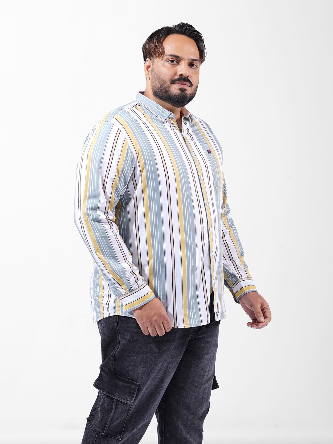 Hardsoda Men Plus Size Regular Fit Vertical Striped Casual Shirt (Green_5XL)