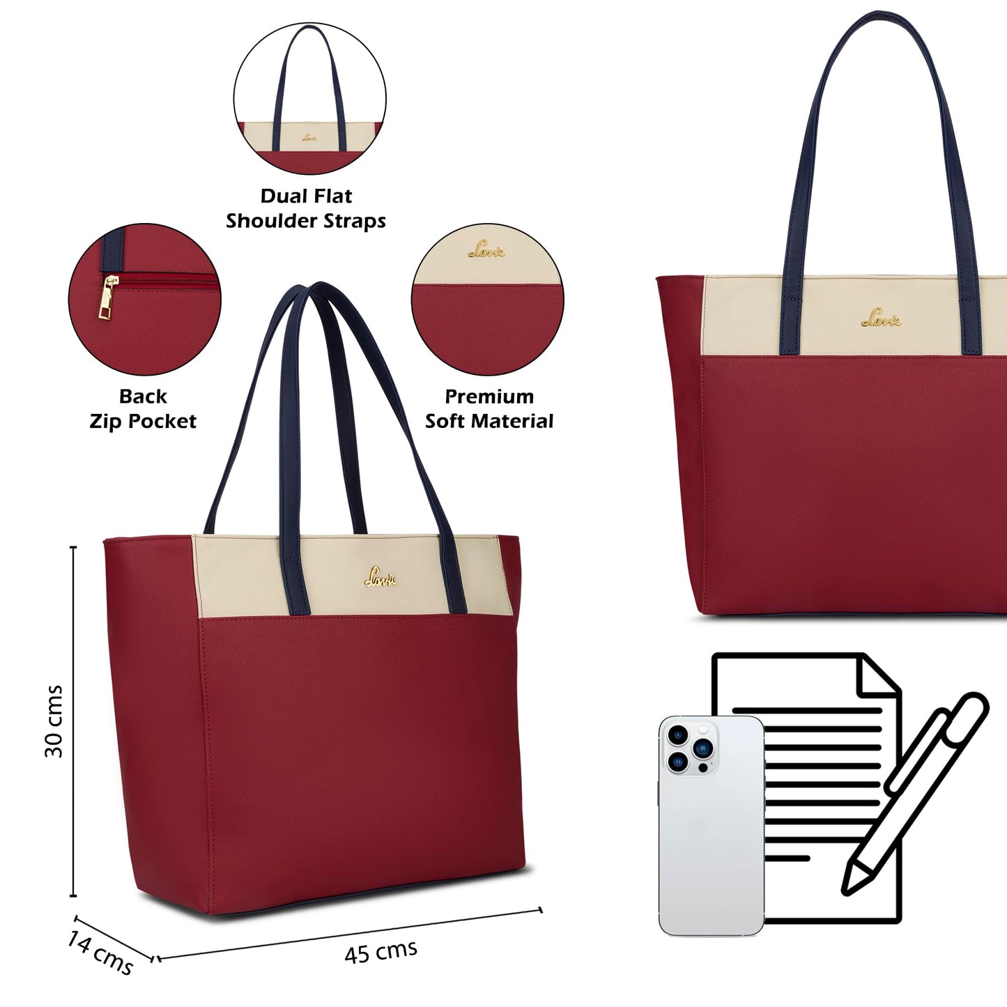 Lavie Women's Eliana Colourblock Tote Bag for Women | Tote Handbag for Work | Ladies purse | Stylish Shoulder Bag | Gift for Women