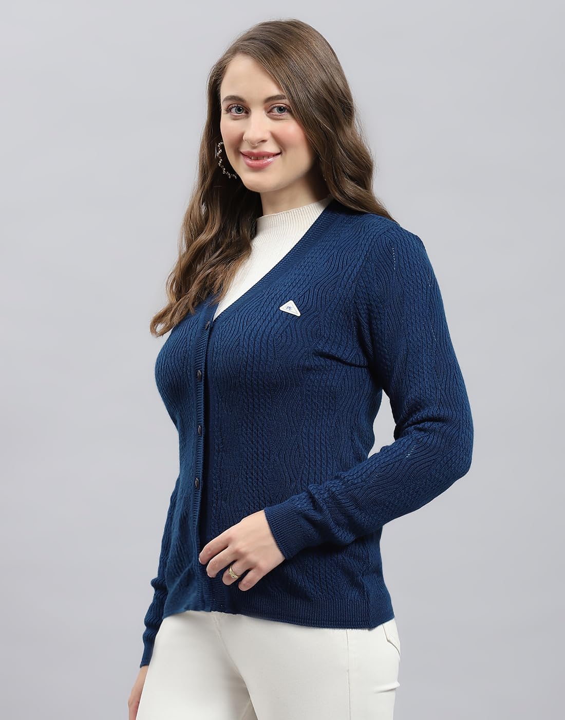 Monte Carlo Womens Self Design Front Open Wool Blend Cardigan Black 4XL